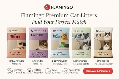 Litige pour chats Flamingo - Parfum neutre - Granulés de charbon - 12KG pour 10 SEMAINES - Origine Canada - Neutralise l