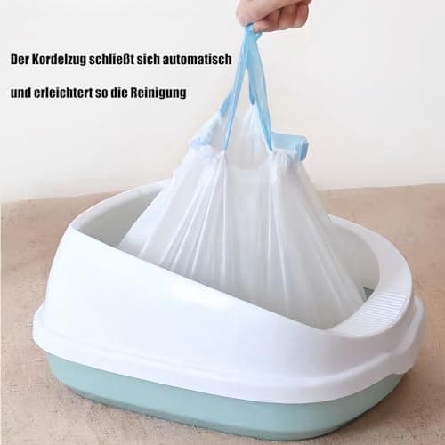 RMAN Lot de 60 Sacs Litière Chat XXL Durable et Biodégradable pour Grande Bac Litière, Sac à Litière avec Cordon de Serr