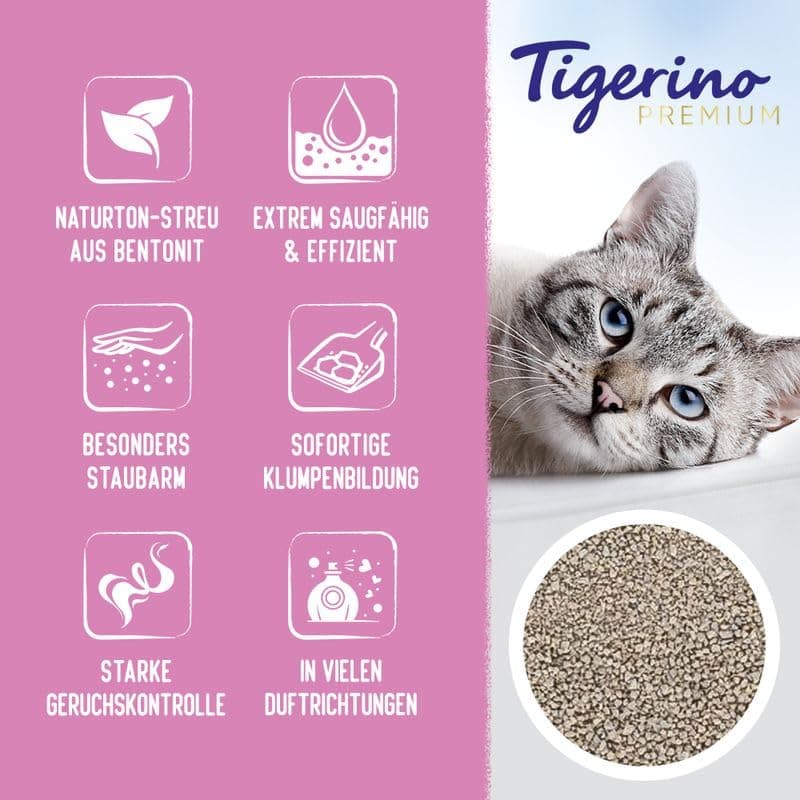 Litière Tigerino Premium pour Chat : Absorbante,odeur Talc, 2x12KG