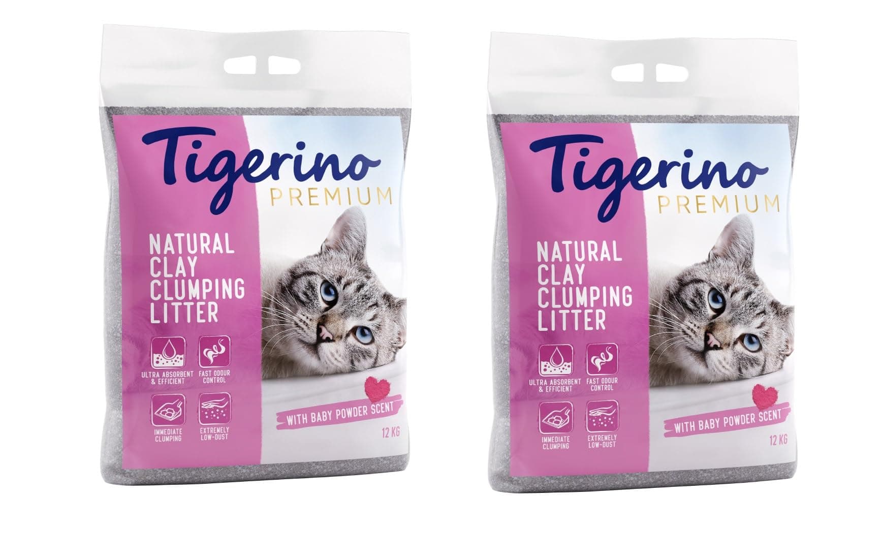Litière Tigerino Premium pour Chat : Absorbante,odeur Talc, 2x12KG