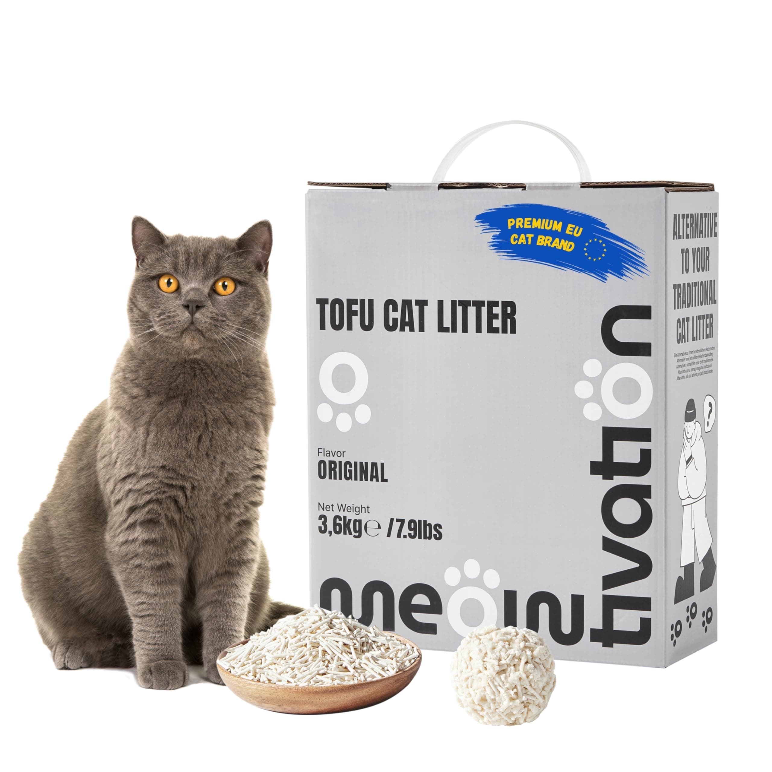 Litière pour Chat Tofu - Agglomérante, d’Origine Végétale avec Cosses de Pois, 1 x 3,6 kg<br>
Litière pour Chat Tofu - B