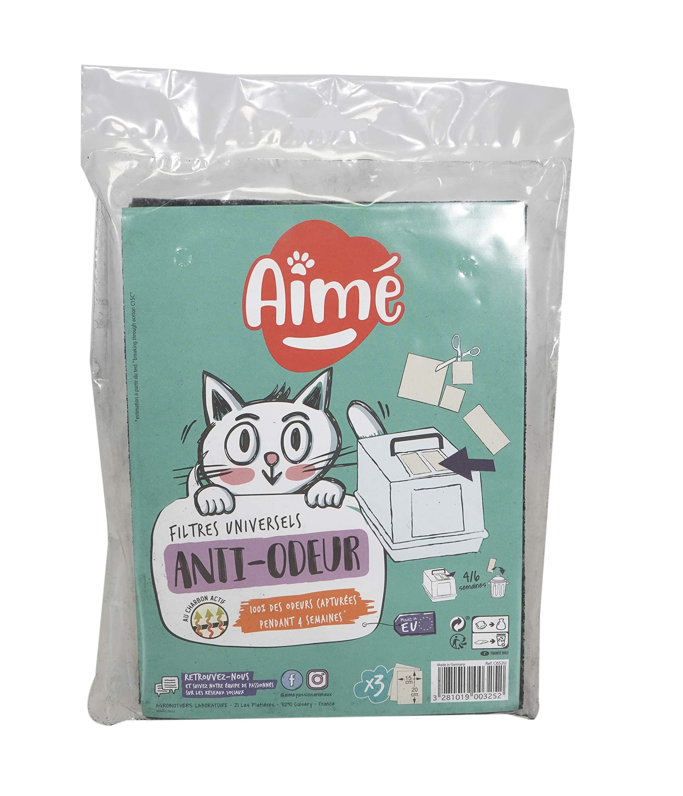 Aimé | Filtrants Anti-Odeurs Chat Charbon Actif 15x20cm x3 Lot
